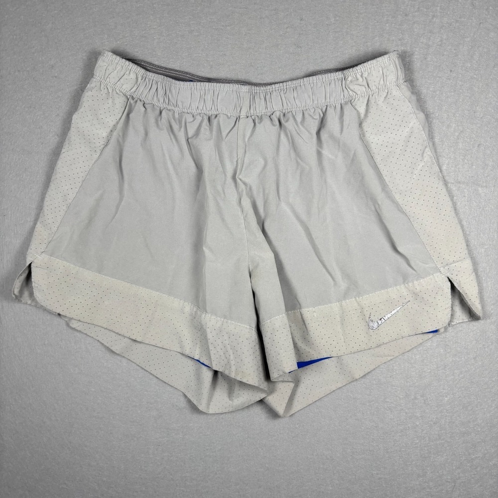 Nike Womens Dri-FIT Athletic Shorts Large Gray Blue Lined Running 4" Lightweight